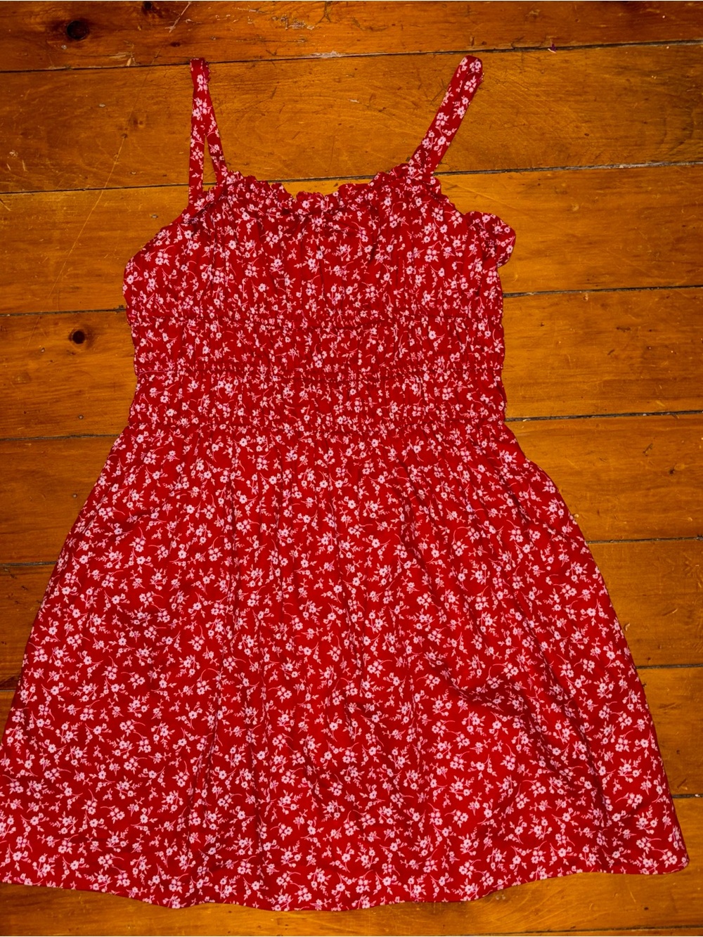 wild fable Red Floral Smocked Sundress with White Print